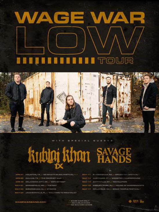 Wage War Announce Spring Tour With Kublai Khan & Savage Hands Metal