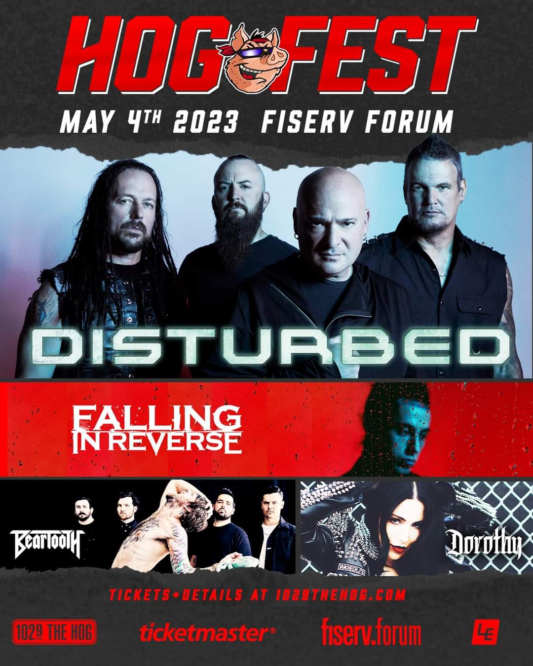 Disturbed, Falling In Reverse, Beartooth, & Dorothy Set For 2023 “Hog